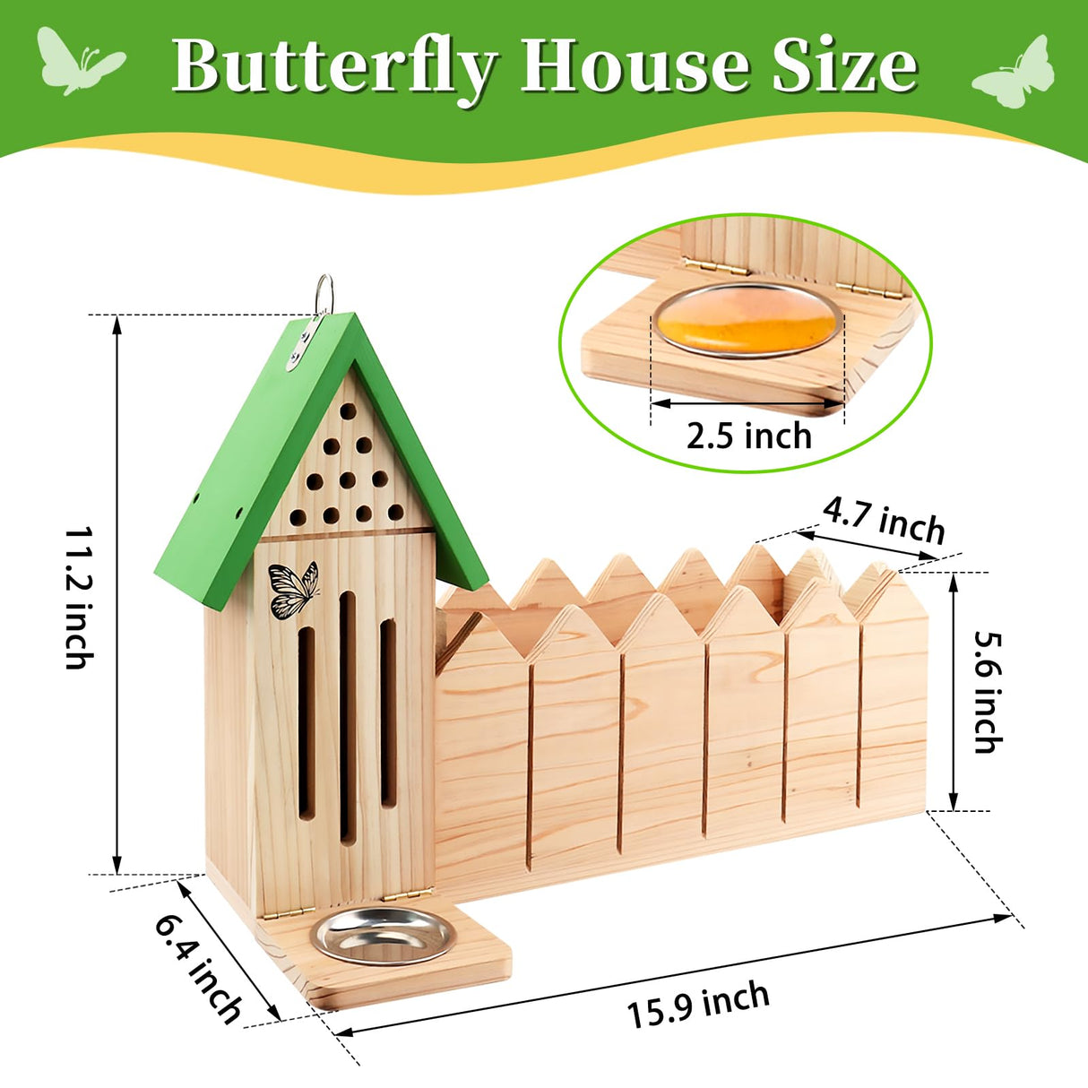 4-in-1 Butterfly House Feeder Bee House with Flower Pot, Wooden Butterfly Houses for The Garden, Butterfly Feeders for Outdoors, Natural Butterfly Garden Kit Habitat for Outside Beyoogeem
