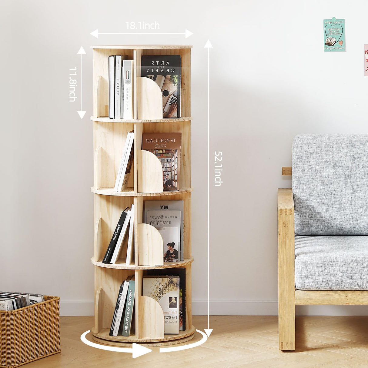 Buzleer 4-Tier Rotating Bookshelf Tower – Space-Saving Solid Wood Book Organizer for Small Spaces Buzleer