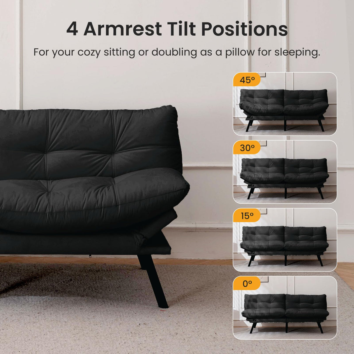 Miscoos Velvet Convertible Futon Sofa Bed, 71" Cozy Loveseat Sleeper, Comfy 7" Thick Cushion Lounge Sofa Compact 2-Seater Futon Couch for Small Space Living Room Bedroom Dorm Miscoos