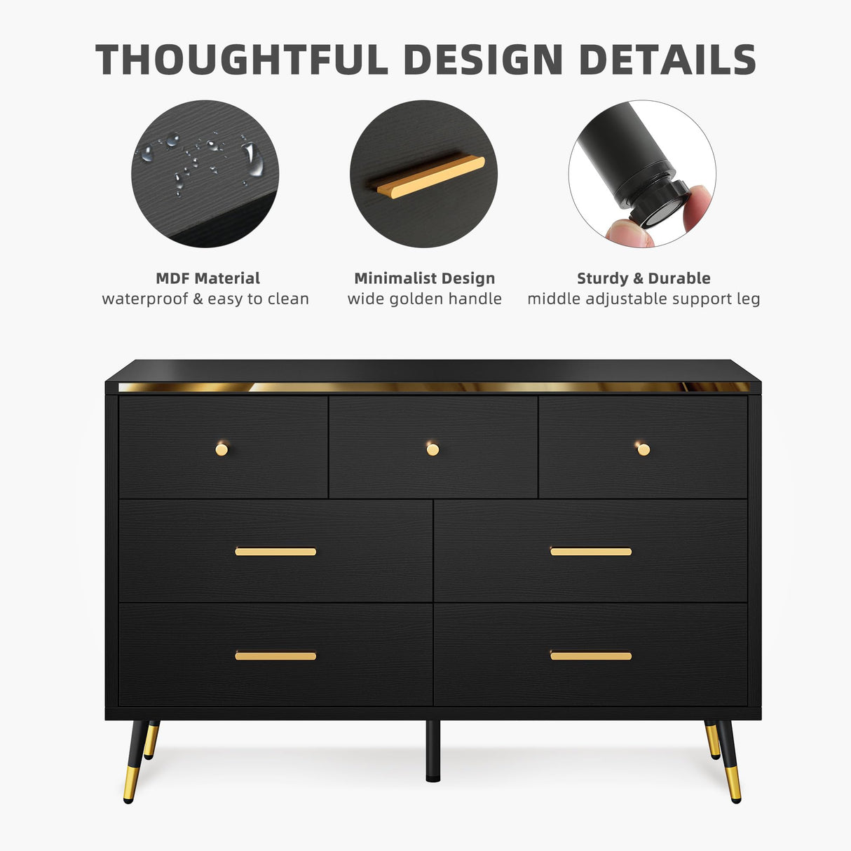 YITAHOME Black Dresser TV Stand for 55 Inch TV/ 7 Drawer Dresser Entertainment Center/Console Table with Metal Handles & Anti-Tipping Device for Living Room YITAHOME