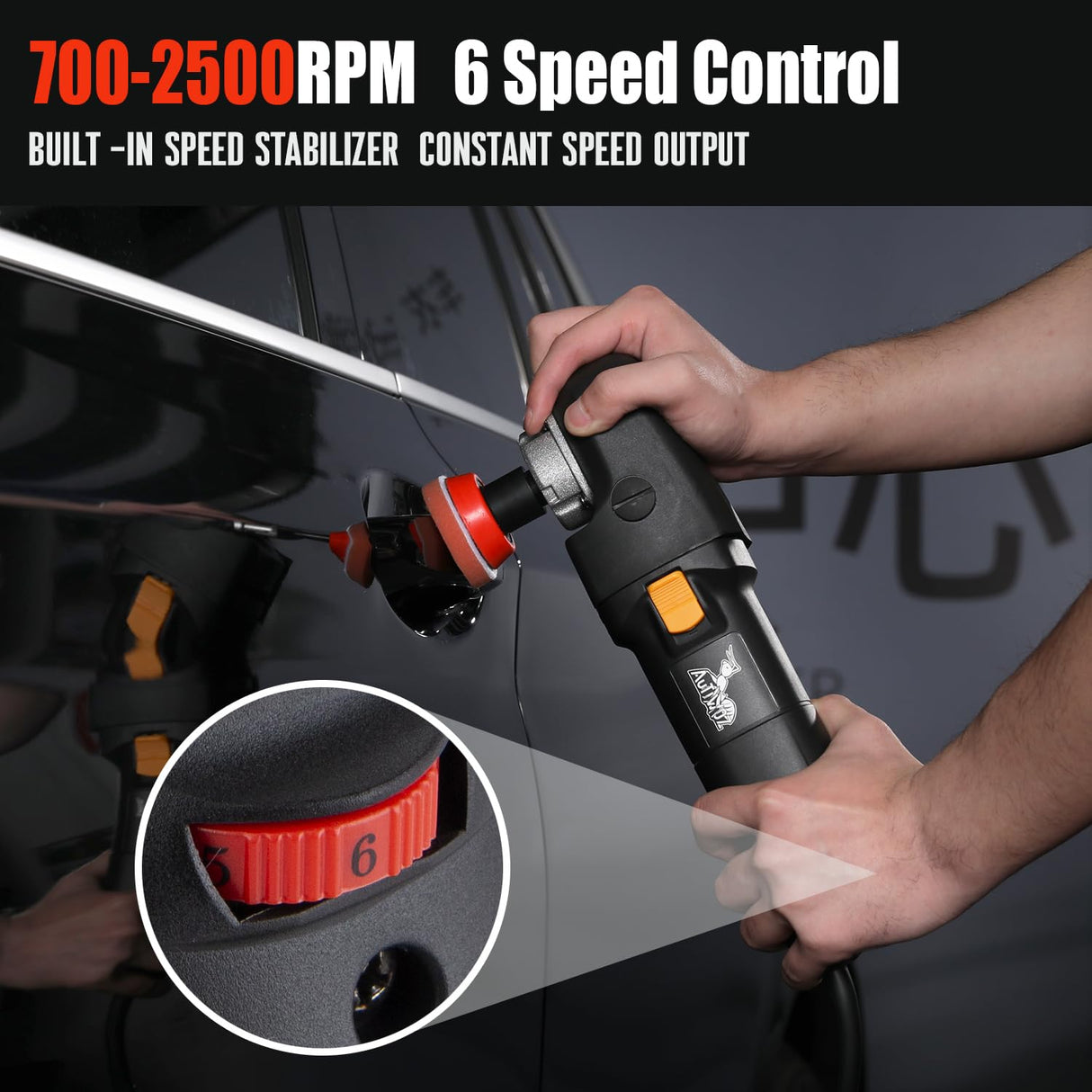 AUTIWOZ Mini Buffer Polisher 600W Rotary Polisher Machine, 6 Variable Speeds, Car Polisher with 33Pcs Polishing Kit, 75mm,100mm,140mm M14 Thread Extension Shaft for Car Detailing and Waxing AUTIWOZ