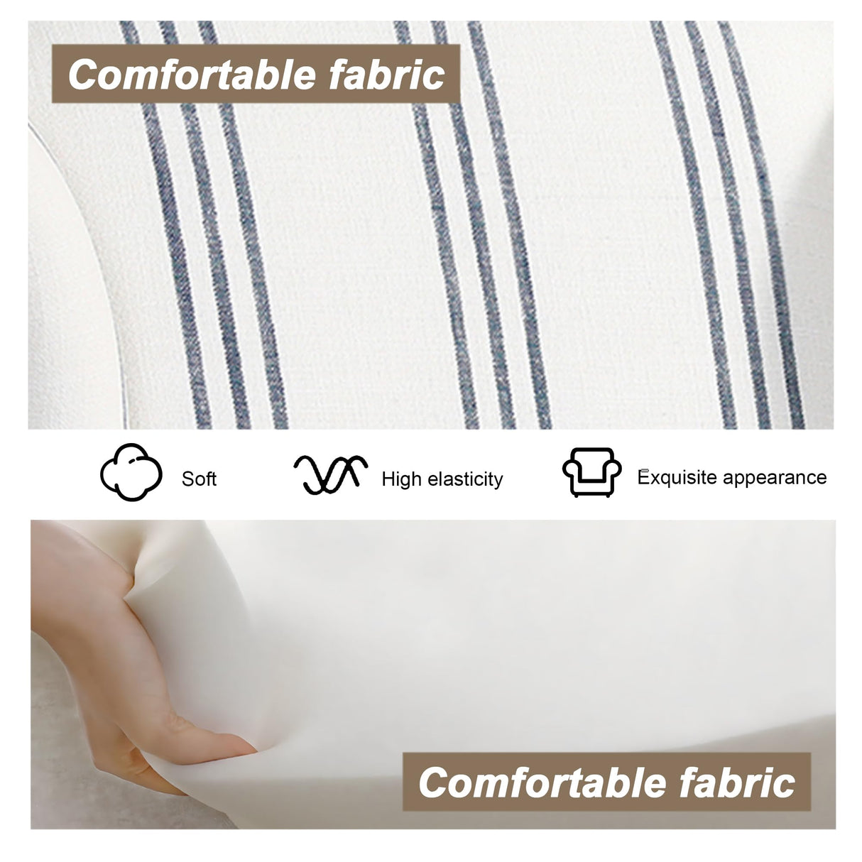 Pia Ricco Stripe High Back Floral Accent Chair, Upholstered Fabric Armchair with Solid Wood Legs - Retro Living Room Reading Chair, Comfortable Single Sofa Seat-Navy Pia Ricco