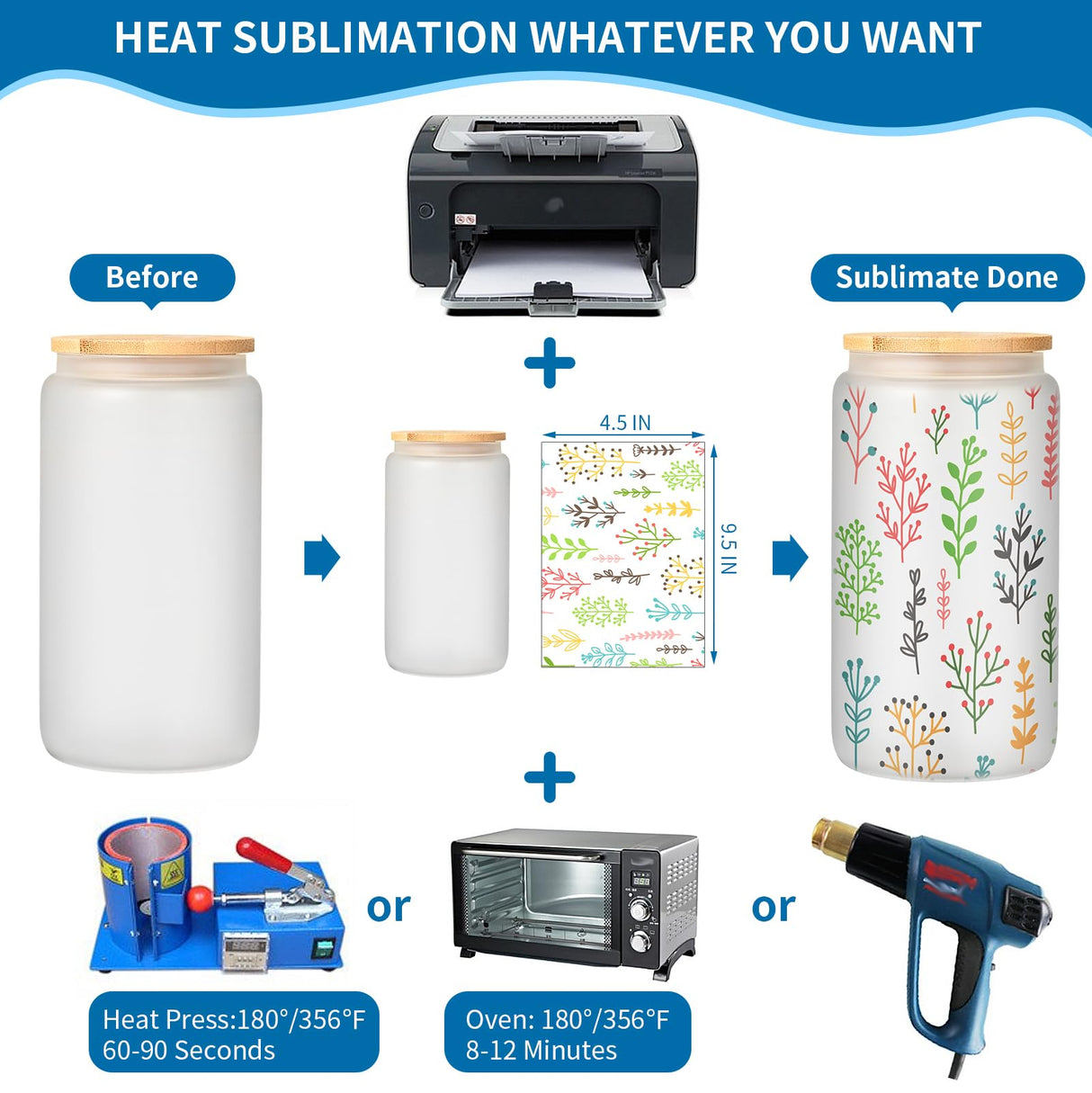 MAFYE Sublimation Glass Blanks With Bamboo Lid, 16OZ Frosted Sublimation Beer Can Glass with Glass Straws Gift Box Mason Jar Cups Mug Travel Tumbler for Beer, Juice, Soda, Iced Coffee, Drinks(8 PACK) MAFYE