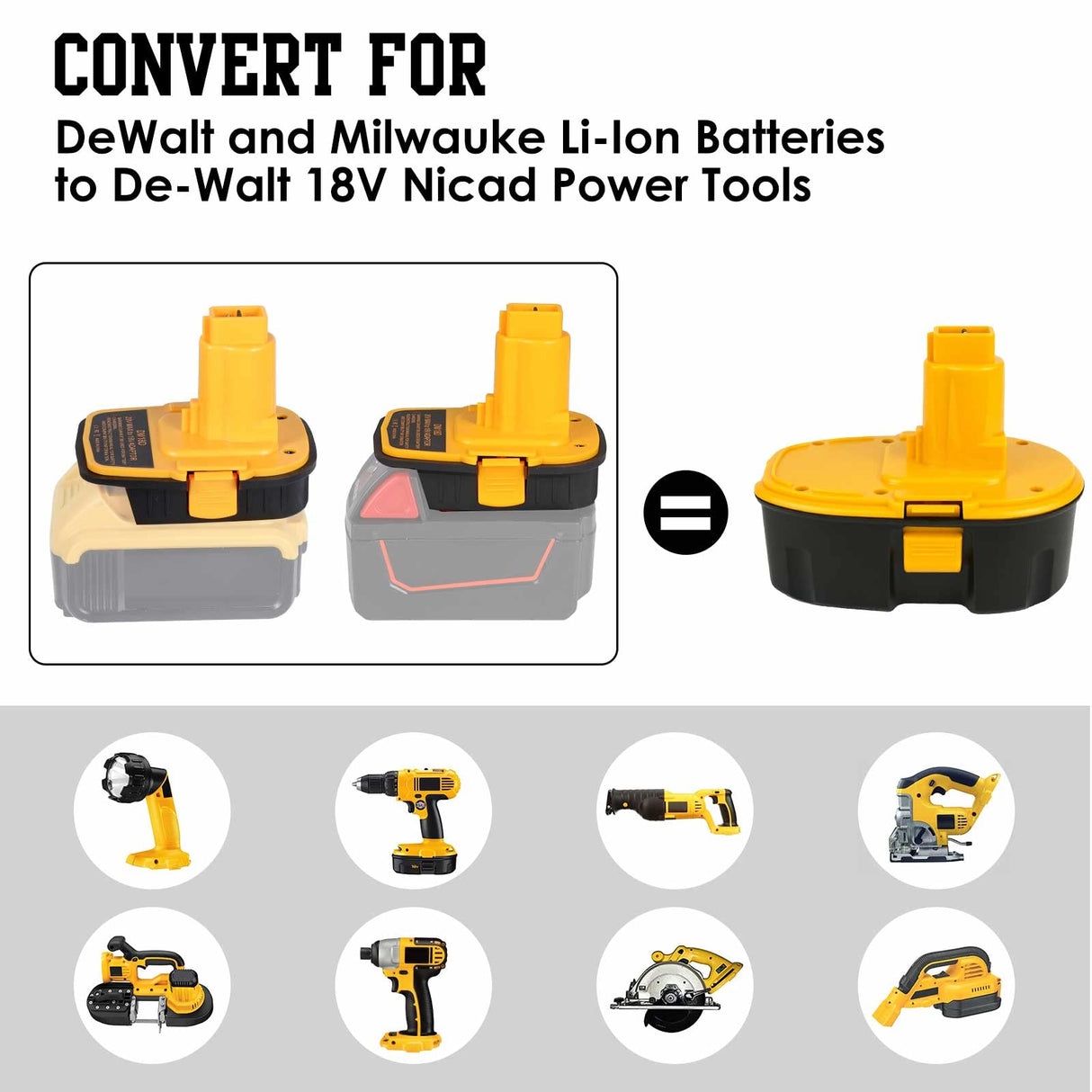 Fybemax 2 Packs DM18D Battery Adapter with USB, Replace DCA1820 for DeWalt 20V & for Milwaukee M18 Lithium Battery to for DeWalt 18V NiCad & NiMh Battery Tools Fybemax