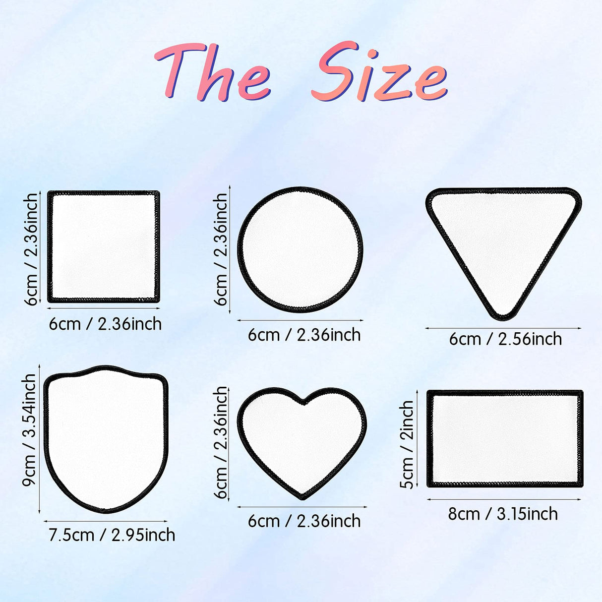 60 Pieces Blank Sublimation Patches 6 Shapes Iron-on Black Patches Fabric Repair Patches Decorative Patches for Hats Clothes Uniforms Jeans Backpacks Vest Waydress