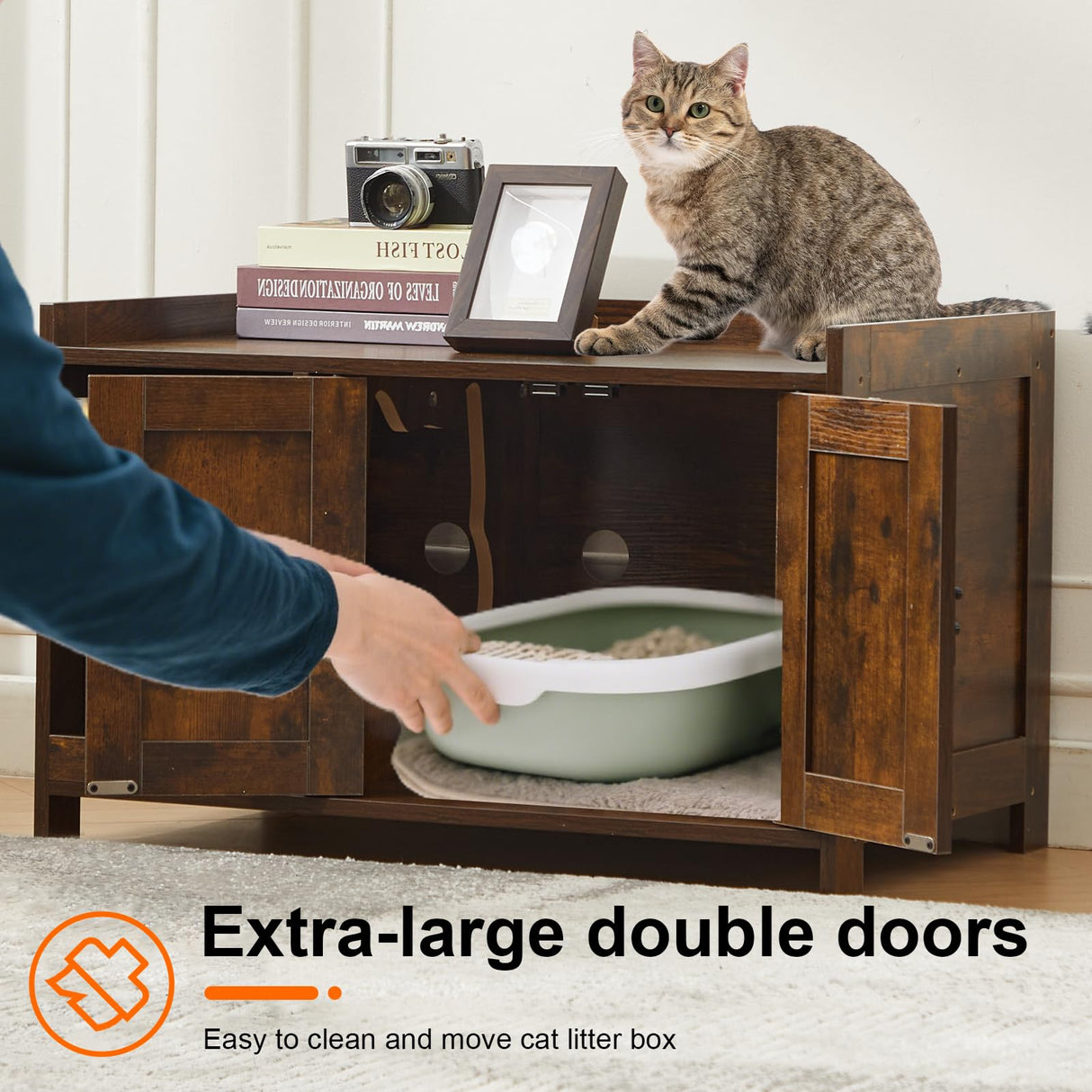 CHARMELEON Cat Litter Box Enclosure,Hidden Litter Box Furniture Cabinet with Scratch Pad & Sensor Light,Wooden Pet House Side End Table for Living Room,Bedroom,31.5" Lx19.69 Wx19.69 H(Rustic Brown) CHARMELEON