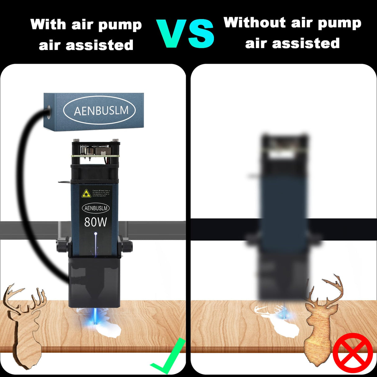 Laser Module with Air Assit,80W Laser Module for Laser Cutter & Laser Engraver Machine,10W Output Power,Built in FAC,Double Ultra-Fine Compressed Spot CNC Carving DIY Laser Master - Laser Class 4 AENBUSLM