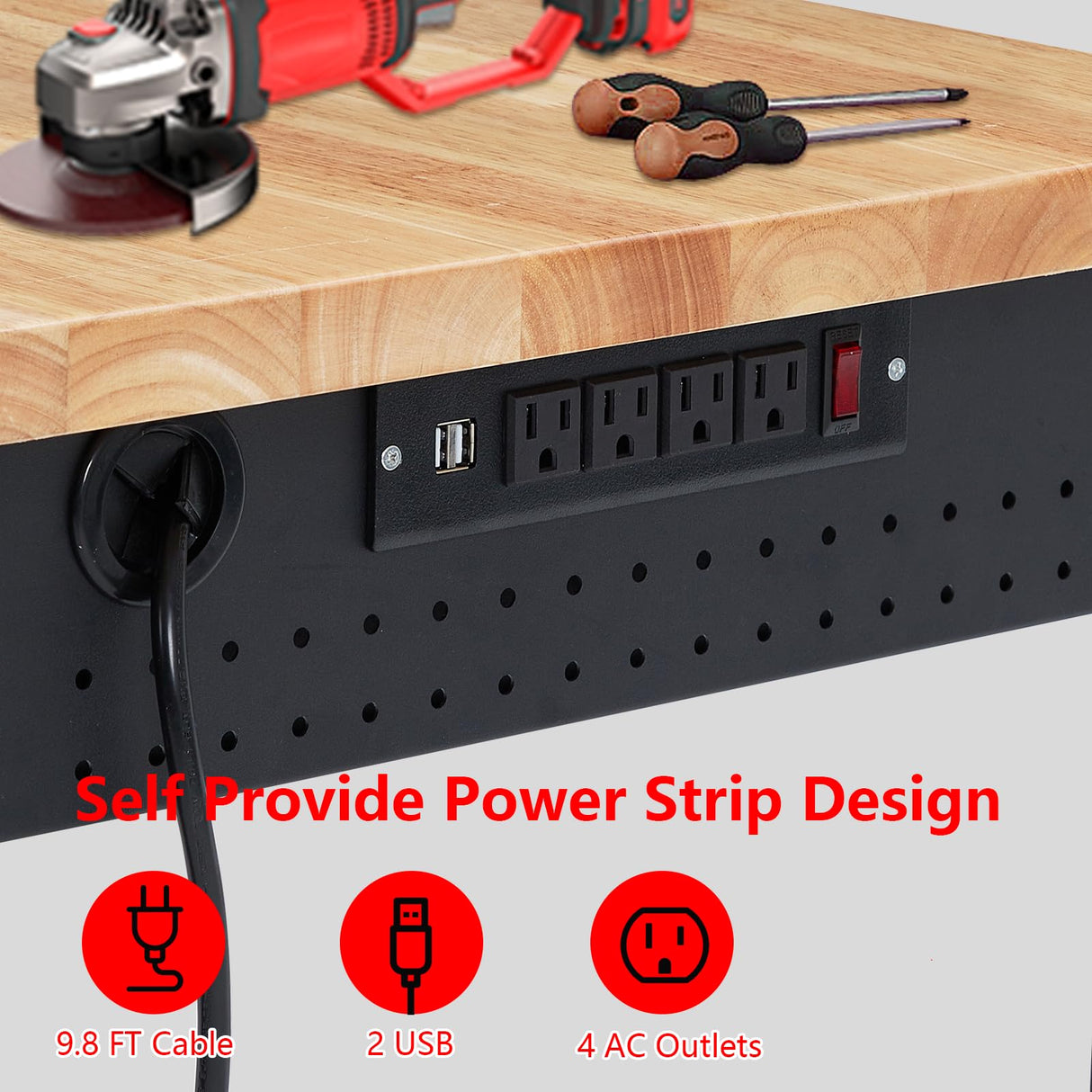 48 Inch Workbench, Adjustable Work Bench with Drawers, Garage Workbench, 2000 Lbs Capacity Rubber Wood Top, Heavy-Duty Rolling Work Benches for Workshop Warehouse Euker