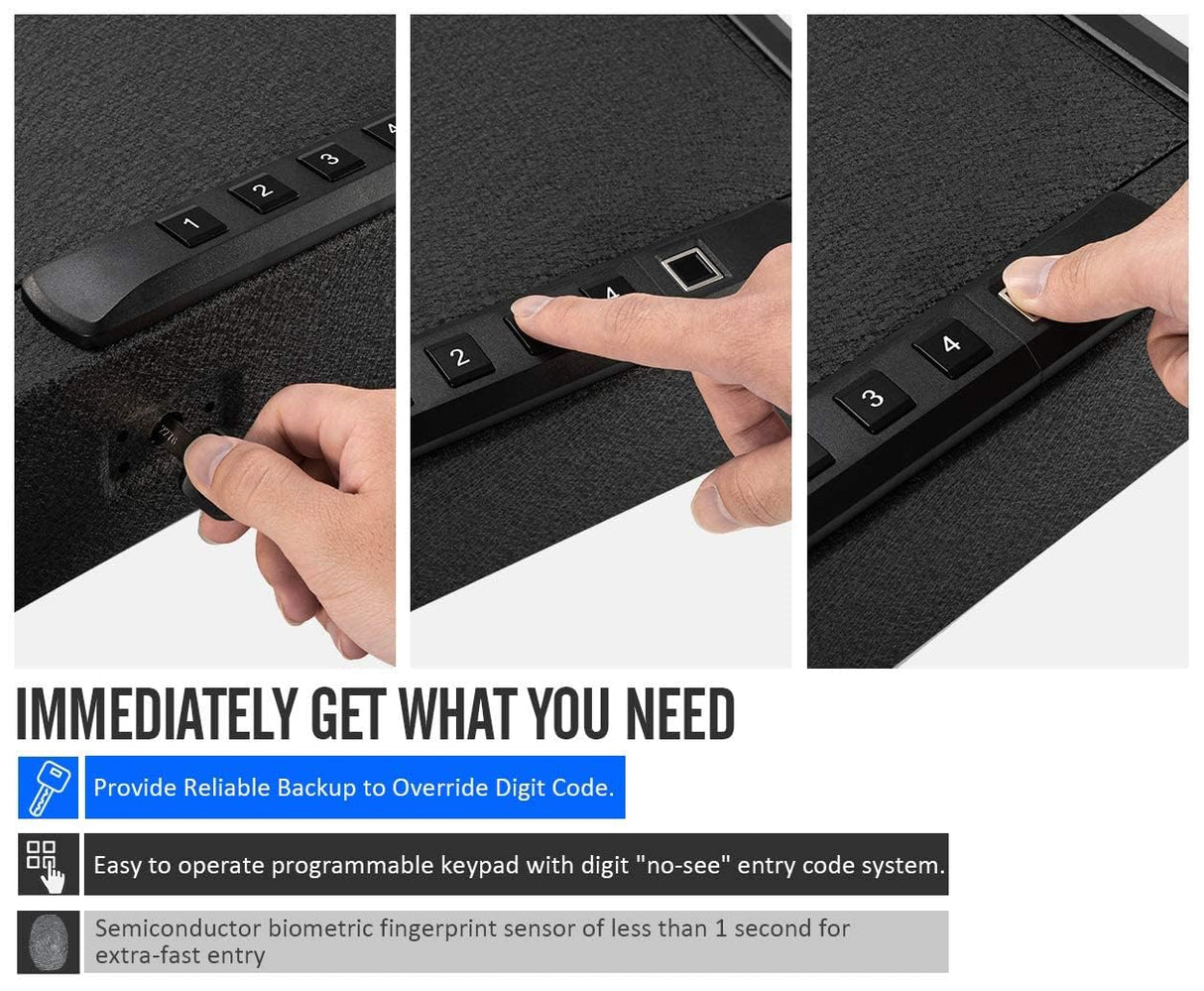 RPNB Gun Safe, Quick Access Gun Safe for Handgun, Pistol Safe with Biometric Fingerprint and Quick Electronic Keypad, Handgun Safe for 2 Pistols and More RPNB