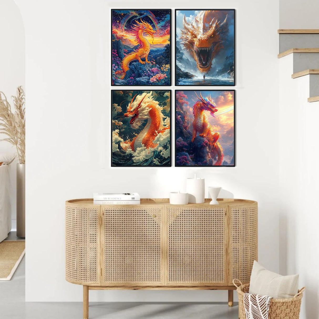 ZXQL 4 Paint by Numbers for Adults - Dragon DIY Adult Paint by Number Kits Pack Beginners Easy Acrylic On Canvas for Painting Home Decor Creative Wall Art 12x16inch (10-4) ZXQL