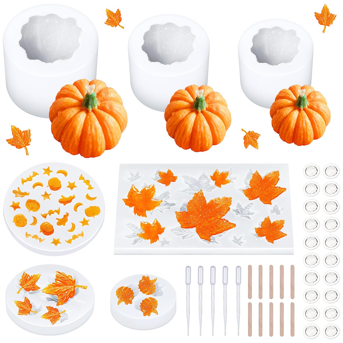 7 Pieces 3D Pumpkin Candle Silicone Molds Halloween Resin Molds Thanksgiving Candle Epoxy Maple Molds for Fall DIY Chocolate, Clay, Soap, Butter Crafting Making Generic