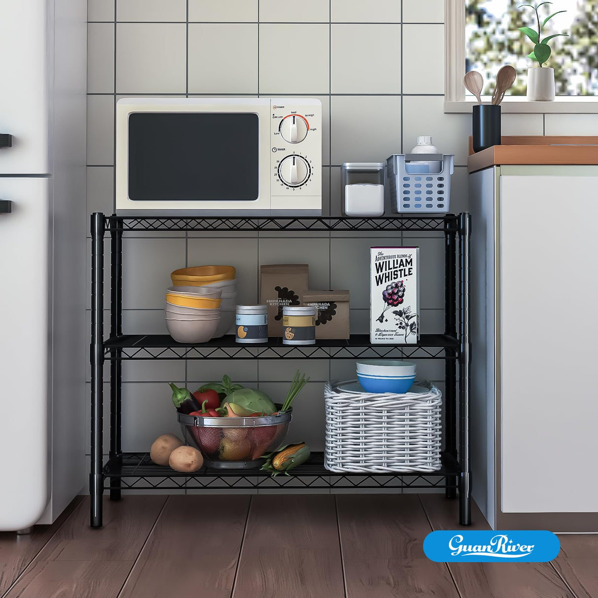 Guan River 3-Shelf Adjustable Metal Shelf Wire Shelving Unit Storage Rack Display Shelf for Office,Kitchen,Bedroom,Bathroom,Laundry,Pantry Basement,Garage(Black,36" L x 14" W x 30" H) Guan River