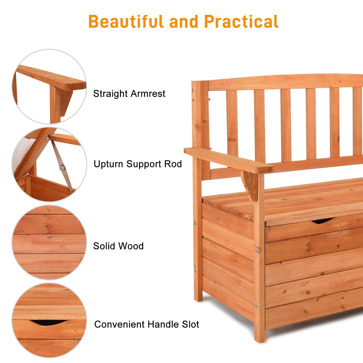 VINGLI 40-Inch Wooden Outdoor Storage Bench with 30 Gallon Capacity VINGLI