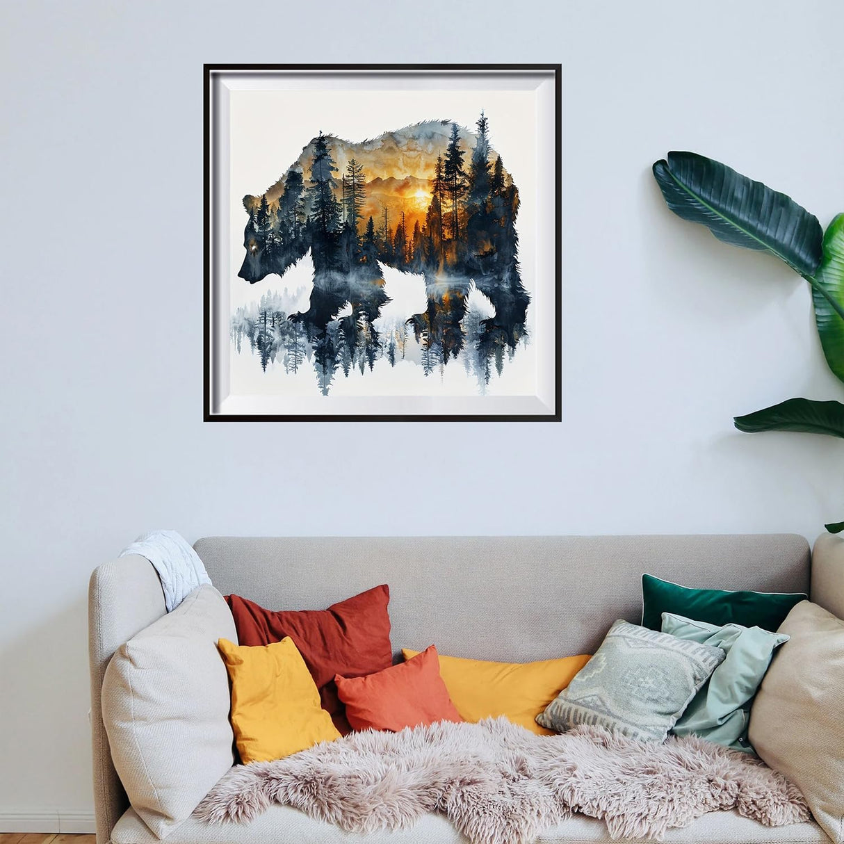 DIYCYCY Easy Paint by Numbers Kit for Adults Beginner,Forest Bear Paint by Number Canvas for Adults,Sunset Landscape DIY Acrylic Oil Number Painting for Adult Home Wall Decor 16x16in (Without Frame) DIYCYCY