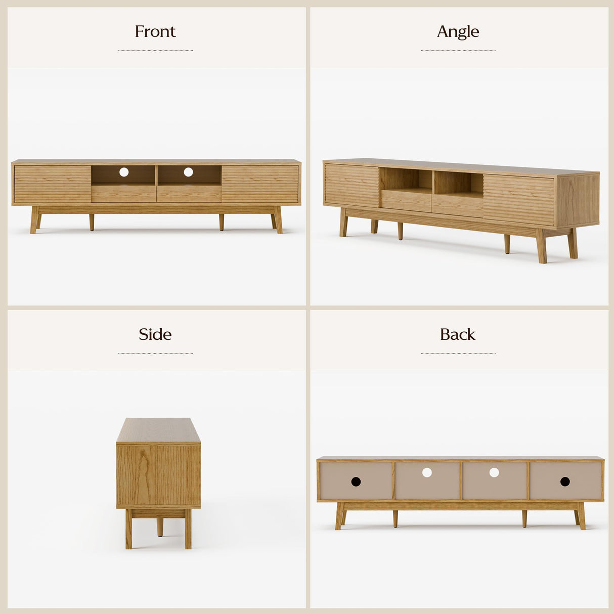 TOLEAD 70" TV Console, Mid Century Modern Media Console for 55/65/75 Inch TV, Low Profile TV Stand with Fluted Sliding Doors, Boho Light Wood Credenza for Living Room, Oak TOLEAD