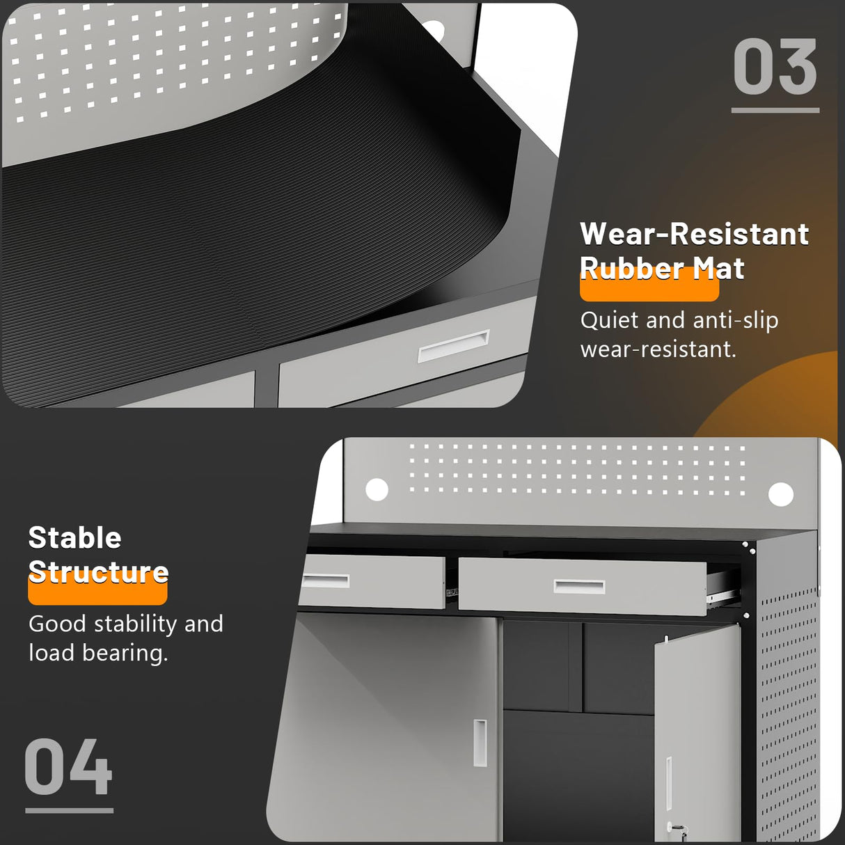 Rumetol 65" Heavy Duty Garage Workbench with Storage Drawers & Pegboard,2000lbs Capacity Metal Work Bench with Lockable Magnetic Cabinets,Adjustable LED Light for Workshop/Garage Rumetol