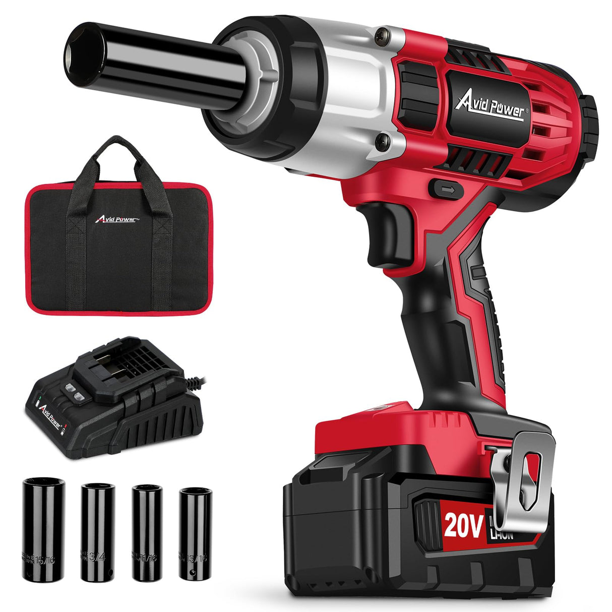 AVID POWER Cordless Impact Wrench, 1/2 Impact Gun w/Max Torque 330 ft lbs (450N.m) (Light Red) AVID POWER