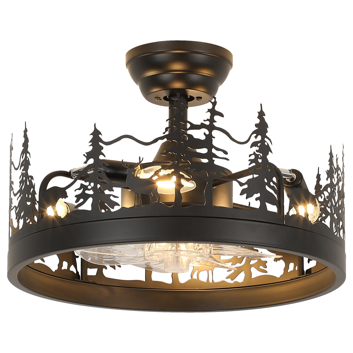 Farmhouse Rustic Ceiling Fan with Light and Remote, Black Chandelier Fan with Bear and Deer Design, Adjustable Height, Rustic Chandeliers for Living Room, Bedroom, Hallway, Entryway Lighting Merexcint