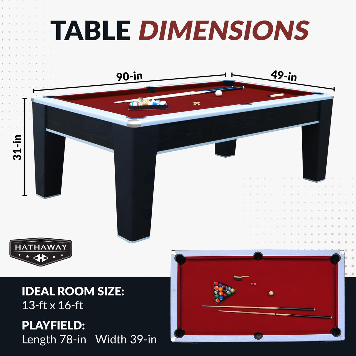 Hathaway Mirage 7.5 Ft Heavy Duty Pool Table – Includes Cue Sticks, Billiard Balls, Brush – Perfect for Professional and Family Billiards Games Room – Red Felt with Wood Finish Hathaway