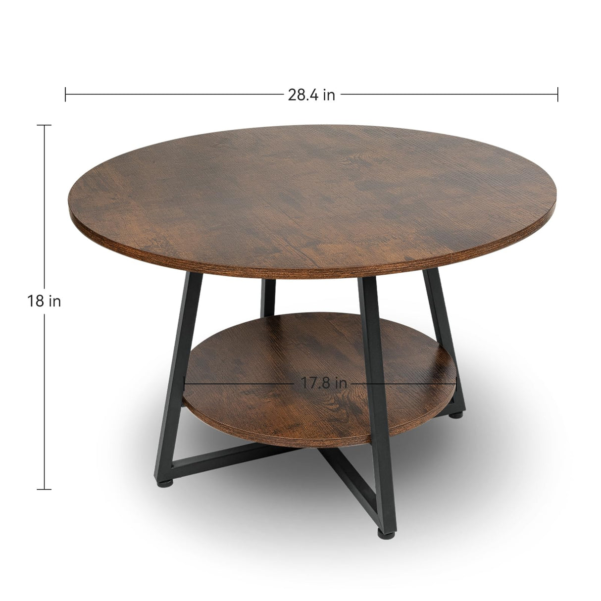 Masigle Round Coffee Table, 2-Tier Circle Coffee Table with Storage, Modern Wood Round Center Table, for Living Room, Small Space, Home Office, Easy Assembly, Rustic Brown Masigle