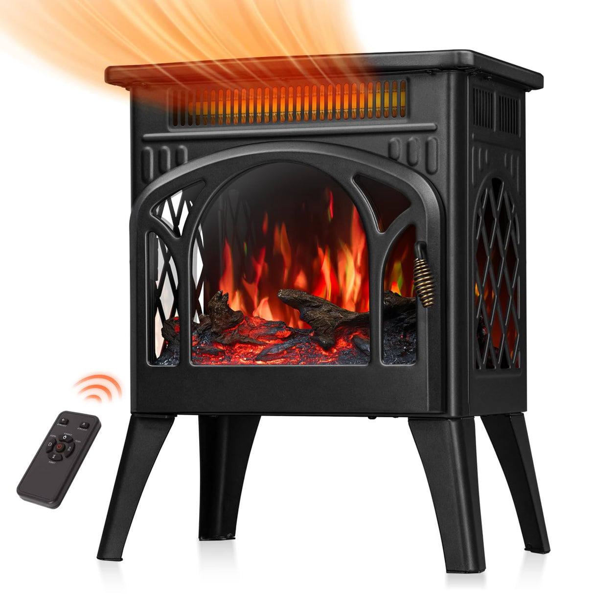 R.W.FLAME Electric Fireplace Heater 17" with Remote Control, Cathedral Stylish, Different Flame Effects and Log Set Colors, Adjustable Brightness and Heating Mode, Overheating Safe Design R.W.FLAME
