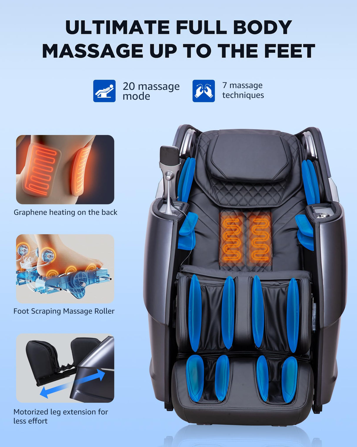 Oversize 4D Massage Chair Full Body Zero Gravity Massage Recliner Chair SL Track O2 Ionizer Motorized Extension Calf Kneading Massage Yoga Stretch Back Heating 20 Modes Space Saving AI Control Glossy CareTech