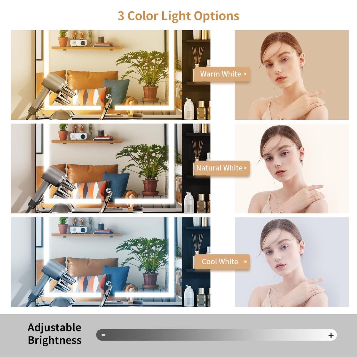 VOWNER Vanity with Lighted Mirror - 47" Makeup Vanity Desk with 7 Drawers, 3 Storage Shelves and Outlet, 3 Color Lighting Modes with Adjustable Brightness, Makeup Desk with Stool for Bedroom,Black VOWNER