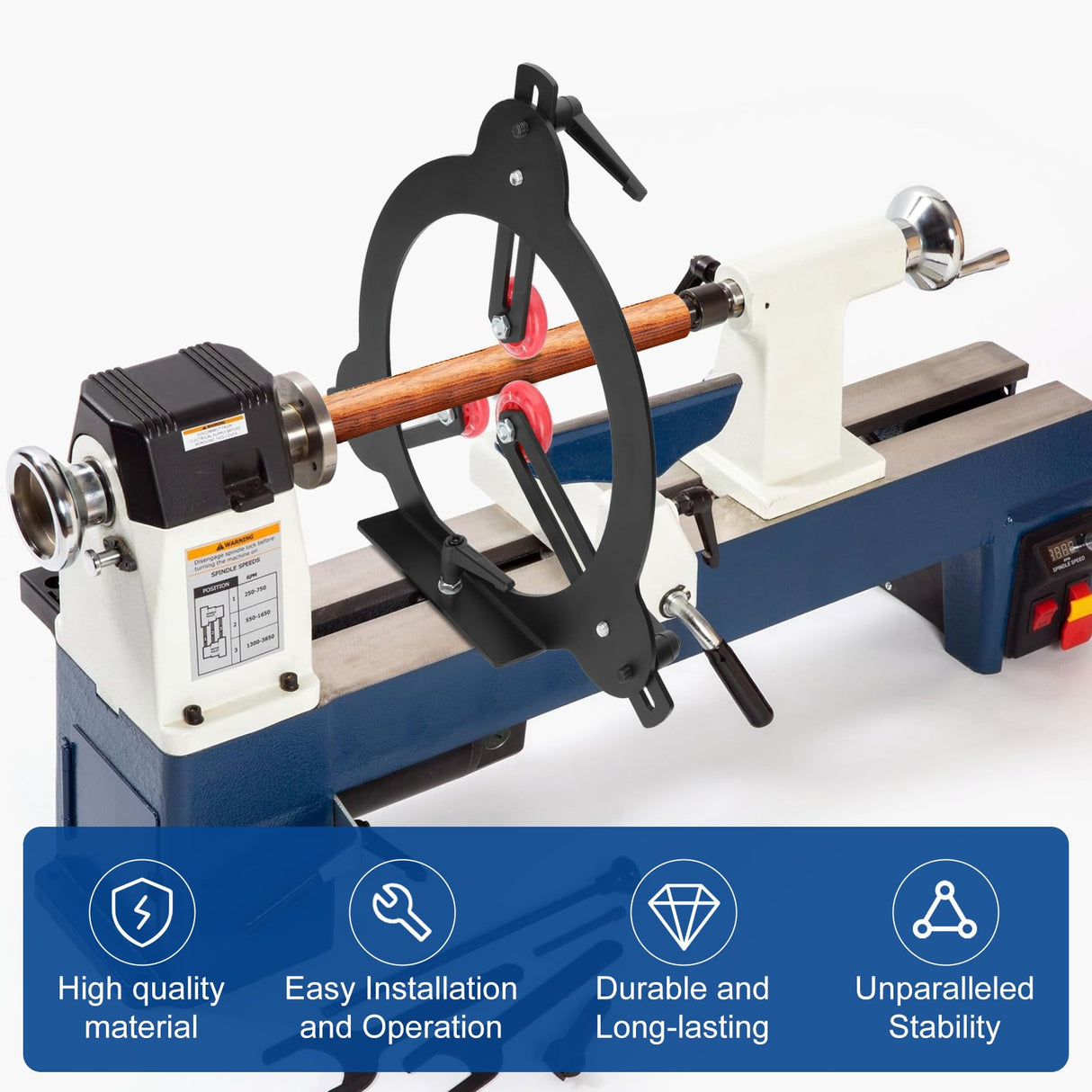 Woodturning Steady Rest for 12" Lathe Swing, Woodworking Steady Rest, 3-Point Adjustable Woodturning Steady Rest for 12 inch Swing Medium Size Lathe Dozont
