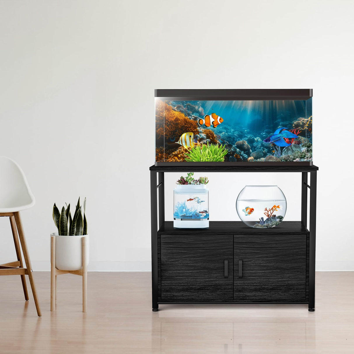40-50 Gallon Aquarium Stand, Heavy Duty 760lbs Capacity, Metal Fish Tank Stand with Storage, Adjustable Feet, Double Storage Shelves, 31.5"x17.72"x27.56" Black Samesay