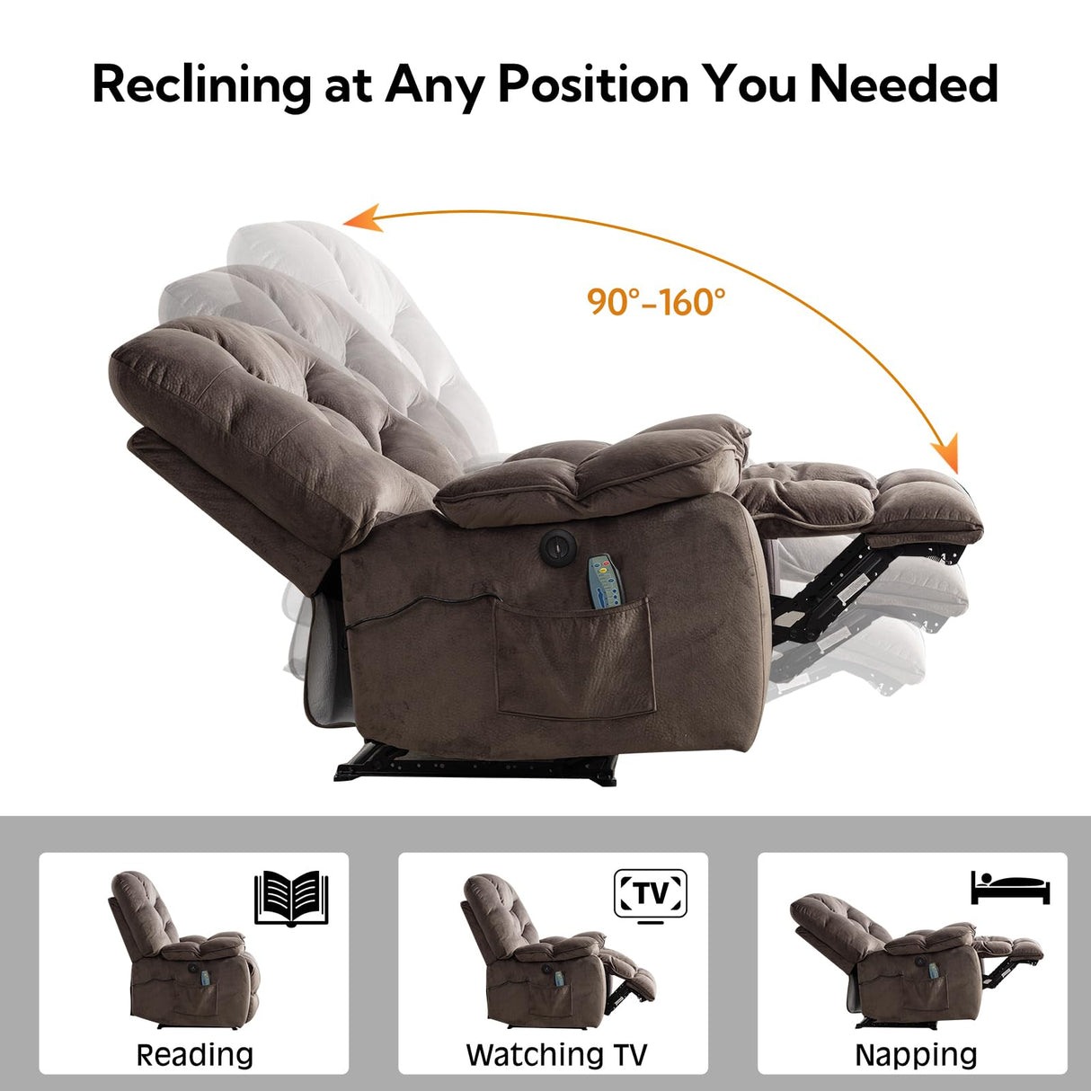 HAOMARKETS Oversized Power Recliner Chair with Massage and Heat, 41" Wide Electric Reclining Chairs with USB Port, Breathable Fabric Overstuffed Reclining Sofa for Living Room Bedroom (No Lift) HAOMARKETS