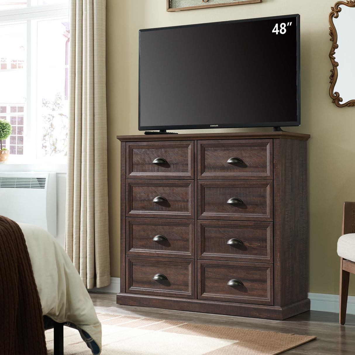 IFGET Farmhouse 8 Drawer Dresser for Bedroom, Tall Chest of Drawers, Chest of Drawers Organizer Storage, Wood Rustic Bedroom Dresser for Closet, Living Room, Hallway, Brown IFGET