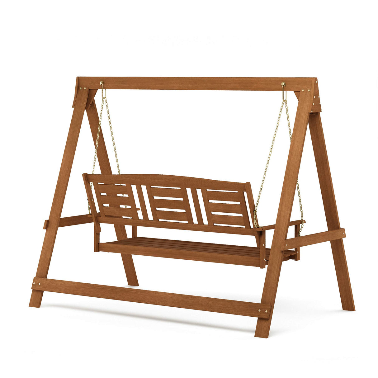 Furinno Tioman Hardwood Patio / Garden / Outdoor Large Porch Swing, 3 Seater with Hanging Frame, Natural Furinno
