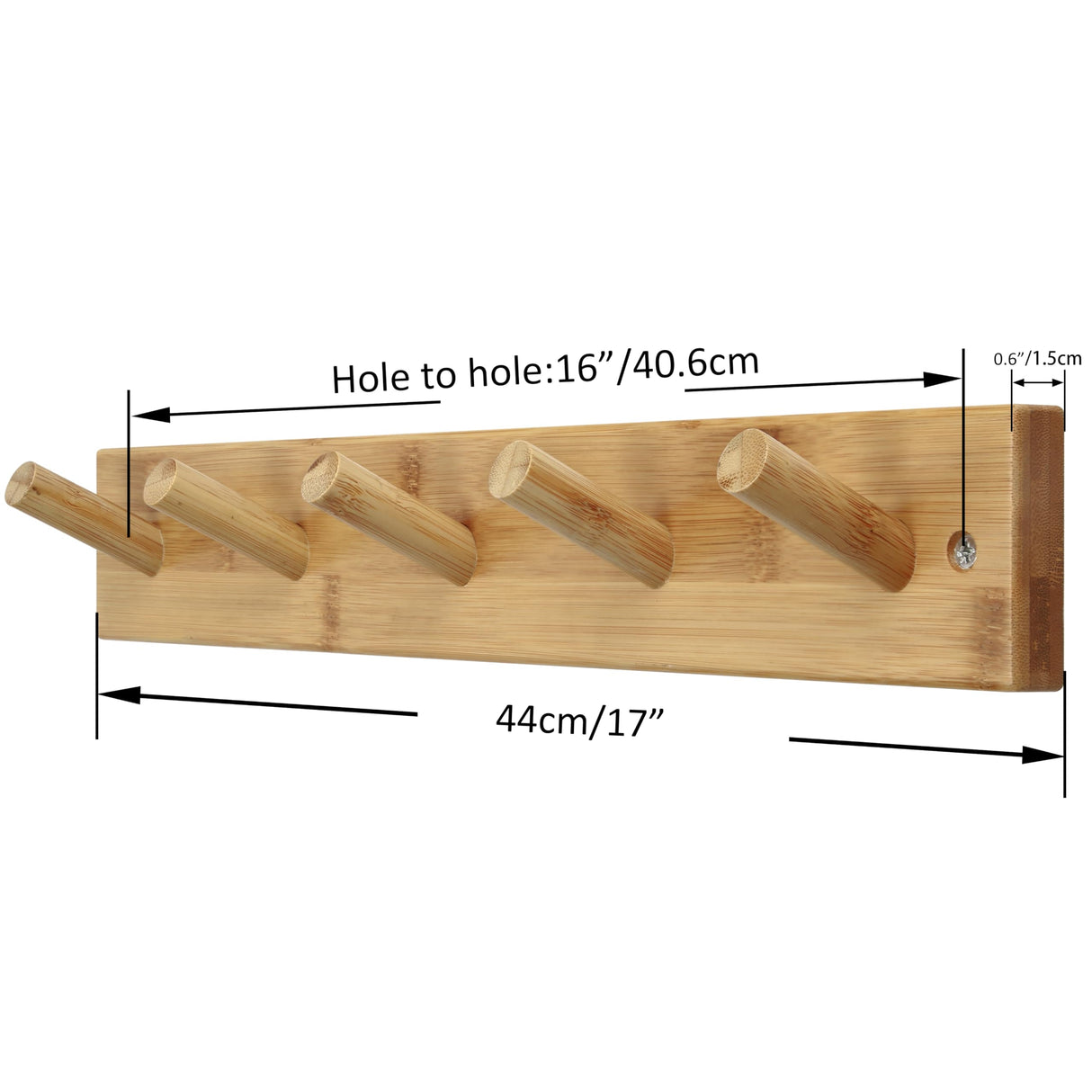 SKOLOO Wooden Wall Mounted Coat Rack,16'' Hole to Hole, 5 Pegs Bamboo Wall Hook for Hanging Clothes Robes Towels Hats,Natural Gold SKOLOO