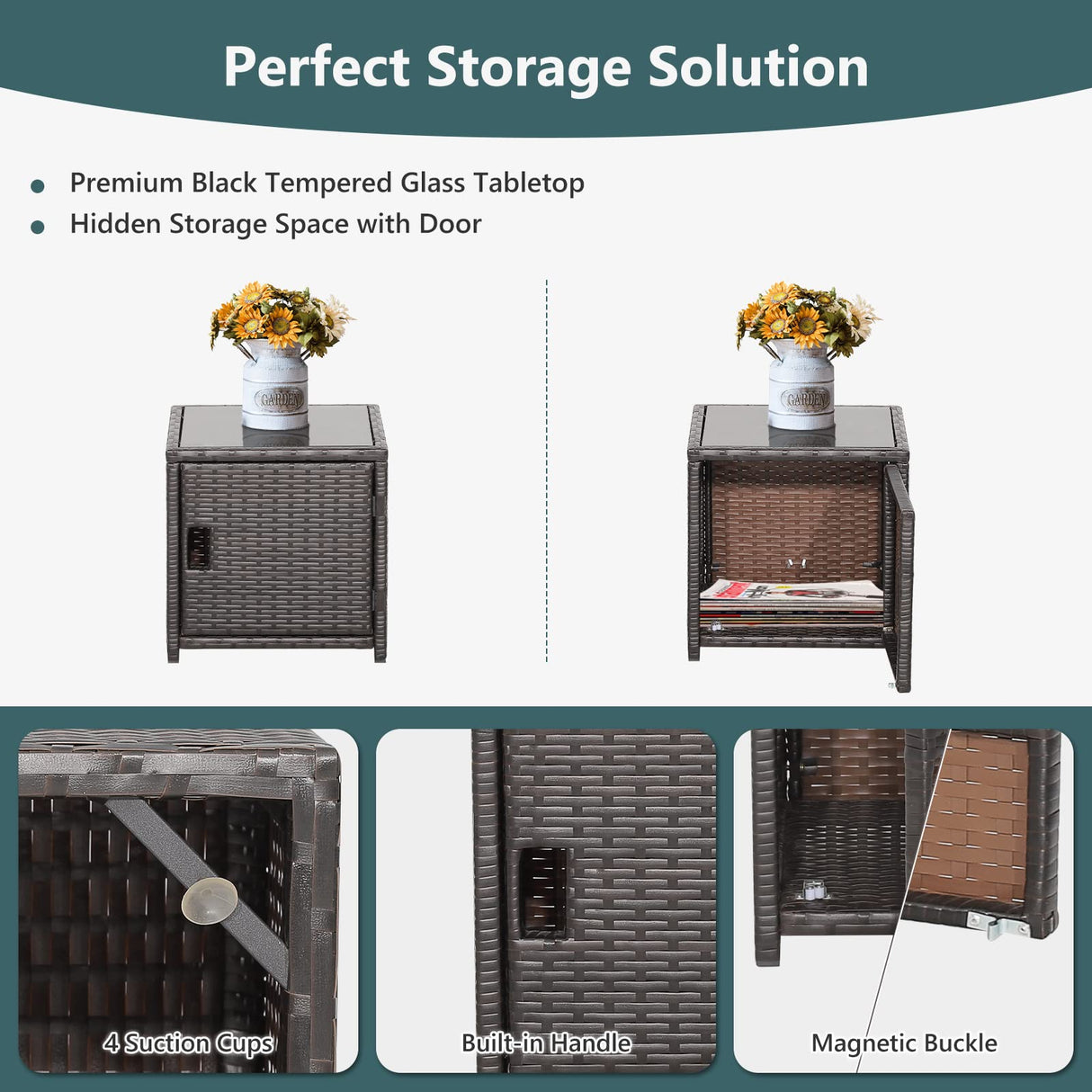 Tangkula 5 Pieces Wicker Patio Furniture Set with Waterproof Cover,Patiojoy Outdoor Cushioned Chairs and Ottoman Set with Single-Door Storage Coffee Table,Space-Saving Tangkula