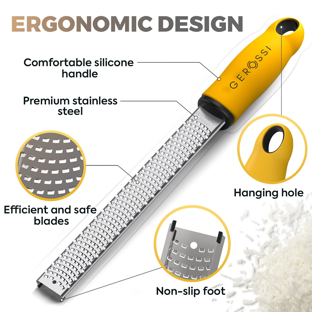 Stainless Steel Cheese and Citrus Zester Grater w/Extra Sharp Blade - Perfect for Lemons, Parmesan, Garlic, Chocolate - Spice Up any Kitchen Dish in Seconds with Your Premium Hand Held Shredder GEROSSI