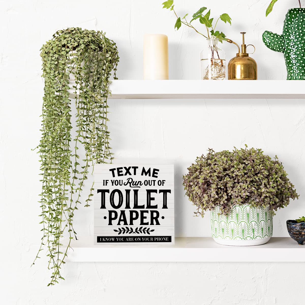 Funny Bathroom Sign Bathroom Decor Desk Decor Wooden Box Sign Rustic Wood Block Plaque Box Sign for Home Farmhouse Bedroom Toilet Washroom Shelf Table Decoration If You Run out of Toilet Paper Sign HTBIG