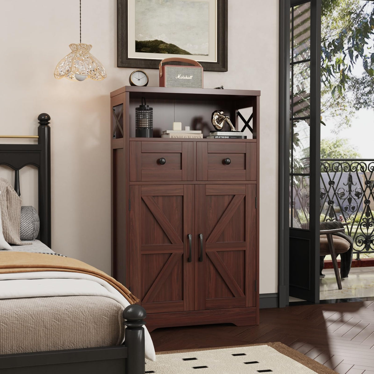 Dark Brown Storage Cabinet with Drawers and Shelves, Standing Kitchen Pantry Cabinet, Floor Storage Cabinet Hutch Cupboard, Coffee Bar Cabinet Station for Dining Living Room Home Office Befrases