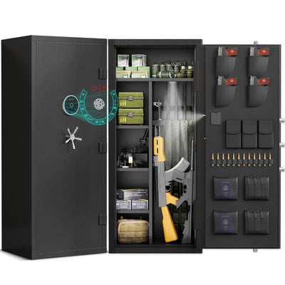 Gun Safe, 15-20 Unassembled Fingerprint Gun Safes for Rifle and Pistol with Adjustable Gun Rack & Removable Shelf, Gun Cabinet for Shotgun, Large Gun Rifle Safe Gun Cabinet with Dual Alarm & Mute Mode