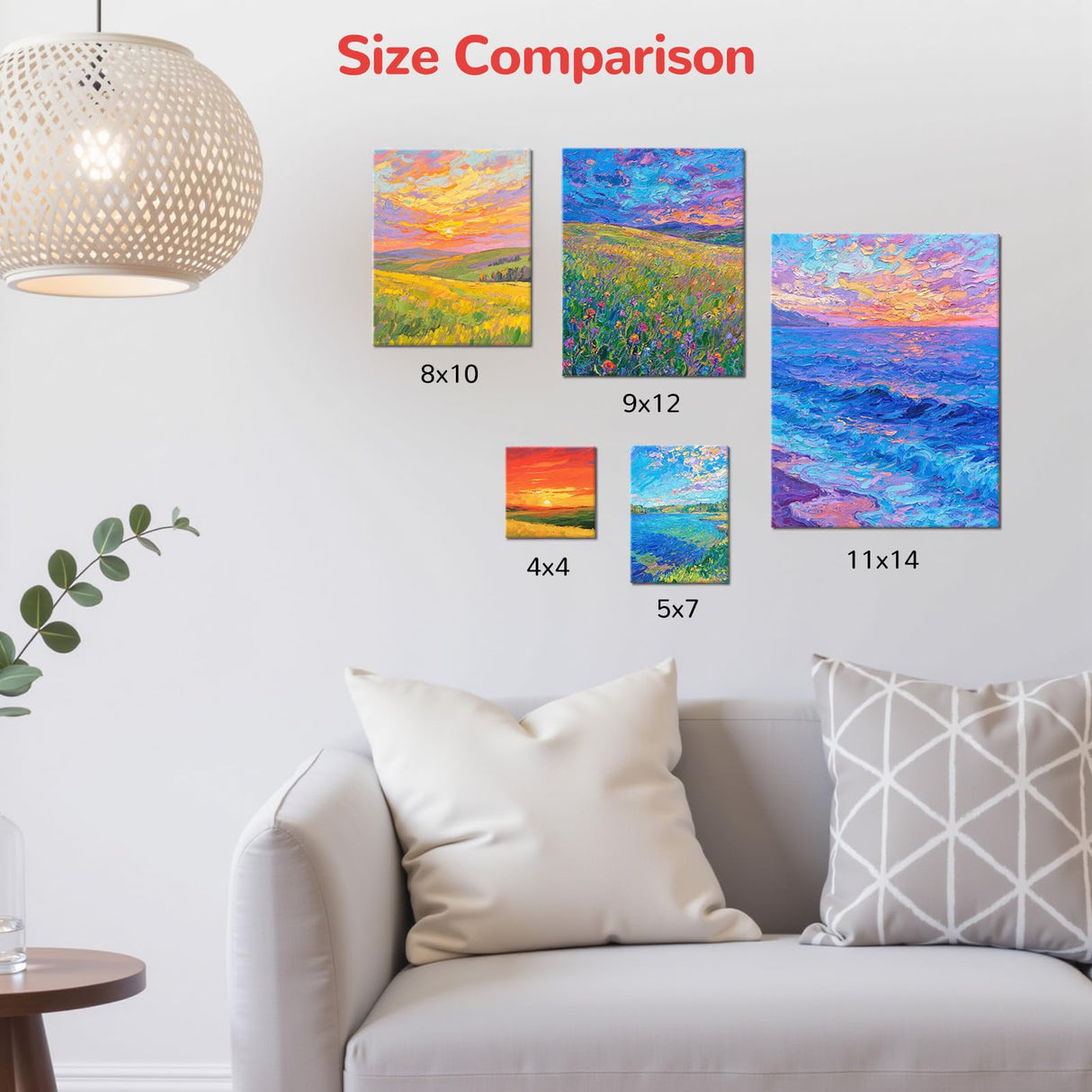 BAKEYBA Canvas Boards for Painting 20 Pack, 4 of Each 4x4, 5x7, 8x10, 9x12,11x14 Primed White Art Canvas Panels for Acrylic, Oil Paint, Watercolor BAKEYBA