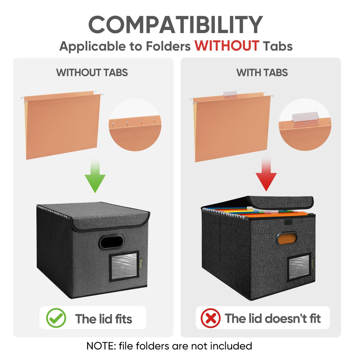 BALEINE File Organizer Box with Lid, Collapsible File Folder Organizer with Plastic Slide, Hanging File Folder Box for Office Document Storage (1 Pack, Black) BALEINE