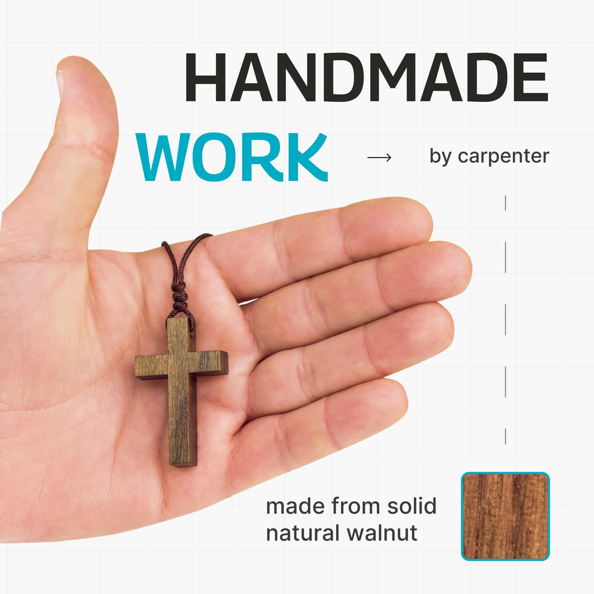 Natural Walnut Wood Cross Necklace for Men & Women - Medium Wood Cross Pendant Necklace for Men and Women - Medium Wooden Cross for Car Mirror - Religious Pendant Necklace Jewelry (1.8” x 1.1”) Holy Fringe