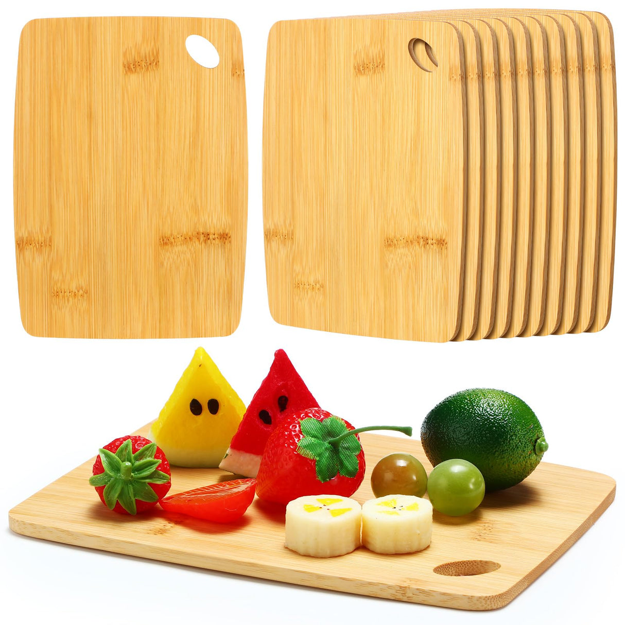 FoldTier 12 Pcs Bulk Wooden Cutting Board Small Kitchen Charcuterie Board with Handle Blanks Serving Cutting Board Tray with Oval Hole in Corner Housewarming Gift, 8 x 6 Inch(Bamboo) FoldTier