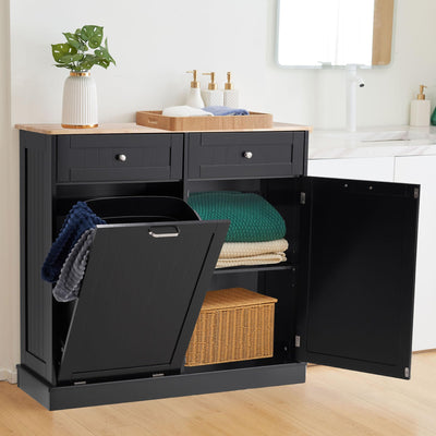 Spurgehom 13 Gallons Tilt Out Trash Cabinet Kitchen Waste Bins Modern Kitchen Trash Cabinet with Adjustable Shelf and Hideaway Drawers, Pet Proof Trash Can Holder for Kitchen Living Room, Black