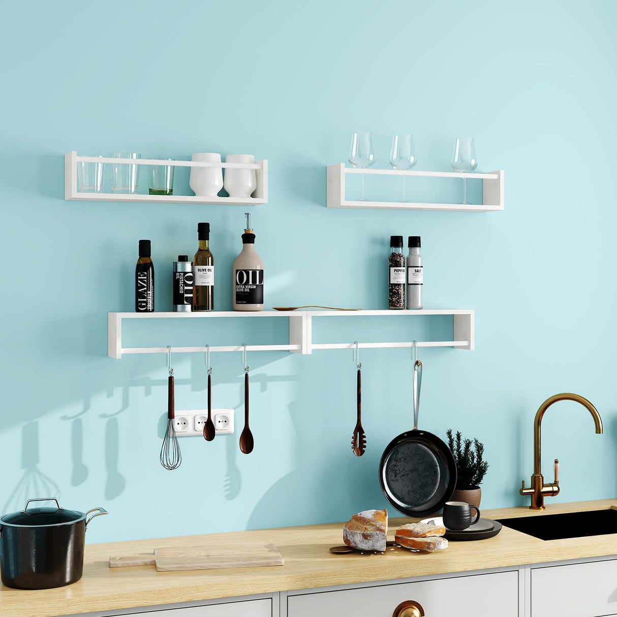 Fixwal Nursery Book Shelves, 16.5 Inch Floating Bookshelves for Nursery & Playroom Decor, Set of 4, Solid Wood Wall Mounted Shelves for Books and Toys Storage (White) Fixwal