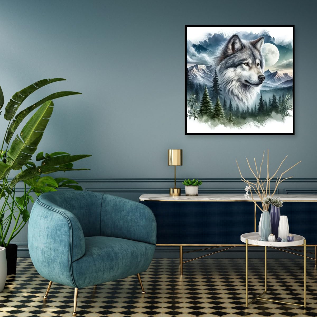 MOMDEDP 5D Forest Wolf Diamond Art Kits for Adults Beginners,DIY Full Round Drill Diamond Painting Kits Moon Wolf Head, Diamonds Dot Gem Art Crystal Mountain Landscape for Home Wall Decor12X12In MOMDEDP