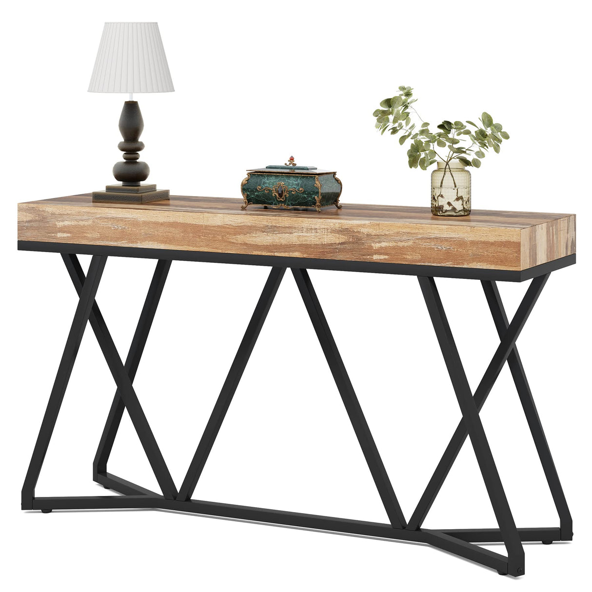 Tribesigns 55 Inches Console Table, Farmhouse Sofa Table Wood Entryway Table with Unique Metal Base, Behind The Couch Table Foyer Table, Industrial Accent Table for Hallway, Living Room, Entrance Tribesigns