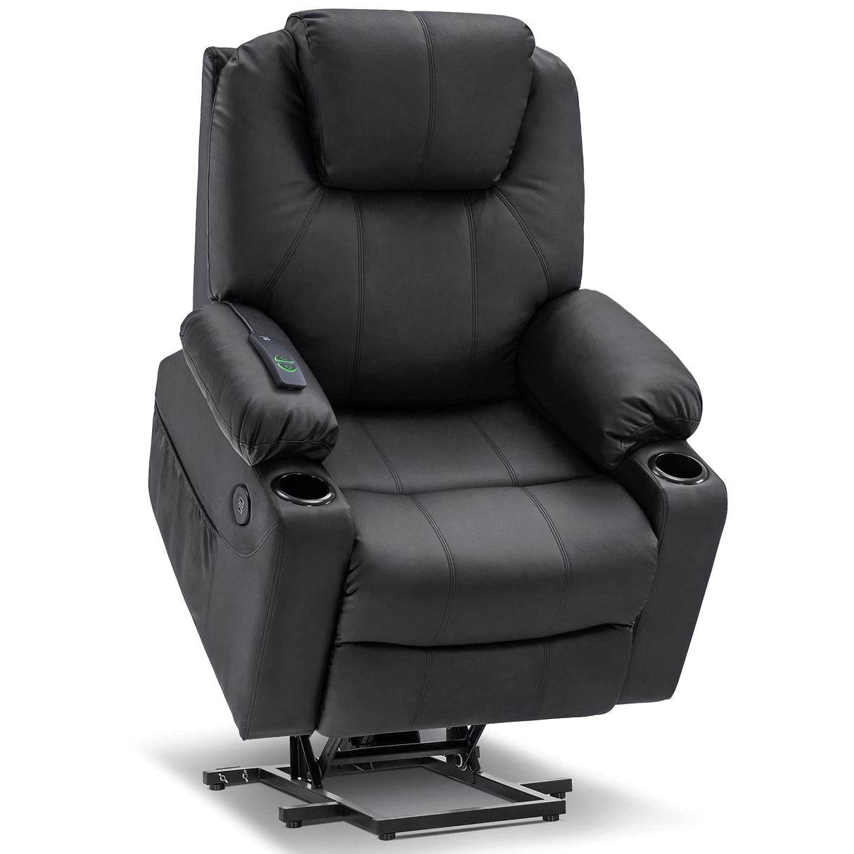 MCombo Electric Power Lift Recliner Chair Sofa with Massage and Heat for Elderly, 3 Positions, 2 Side Pockets, and Cup Holders, USB Ports, Faux Leather 7040 (Black, Medium) MCombo