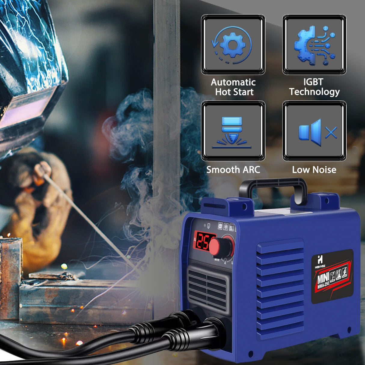 Welding Machine, Upgraded MMA-250A 110V Welder Machine,Portable Stick Welder IGBT Digital Display LCD,Home DIY Arc Welder,Hot Start Arc Force Anti-stick Mini Welder (Blue) HGNVGZ