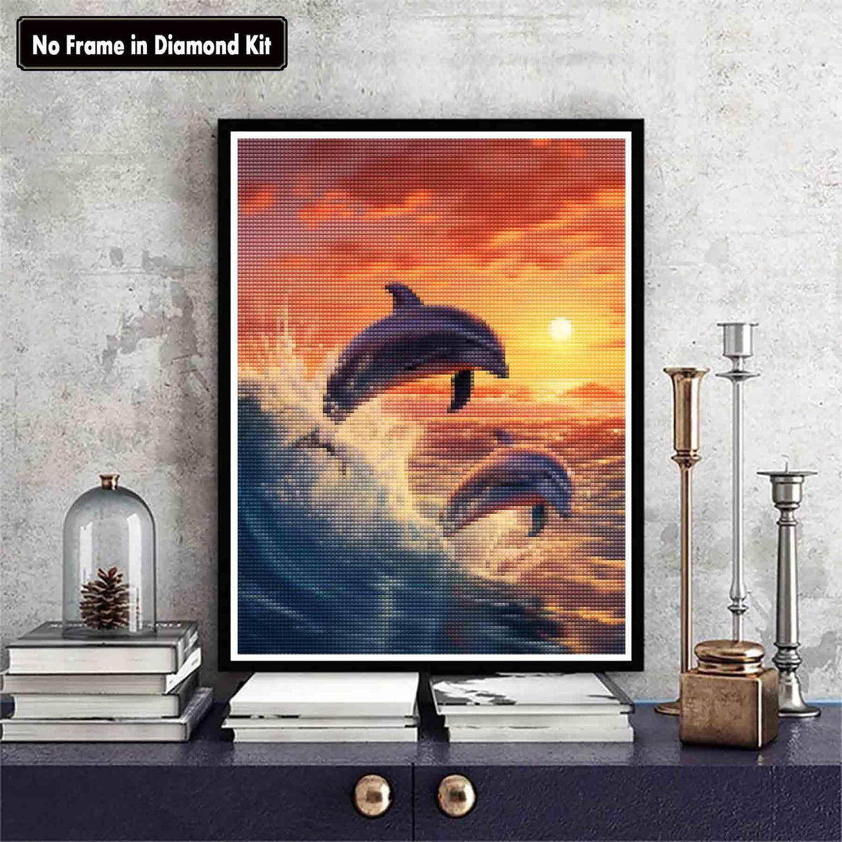 Zariocy 5D Diamond Art Kits for Adults Sunset Dolphin, DIY Diamond Painting Art Sea Animals Round Full Drill Crystal Diamond Embroidery Paintings Arts Craft for Home Office Wall Decor 12x16 inch Zariocy