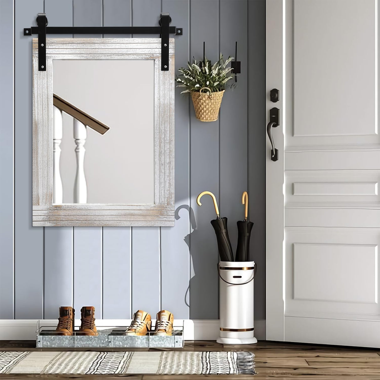 AAZZKANG Large Wall Mirror Barn Door Style Decor Rustic Wood Mirror 30"x22" Rectangle Farmhouse Bedroom Bathroom Mirror AAZZKANG